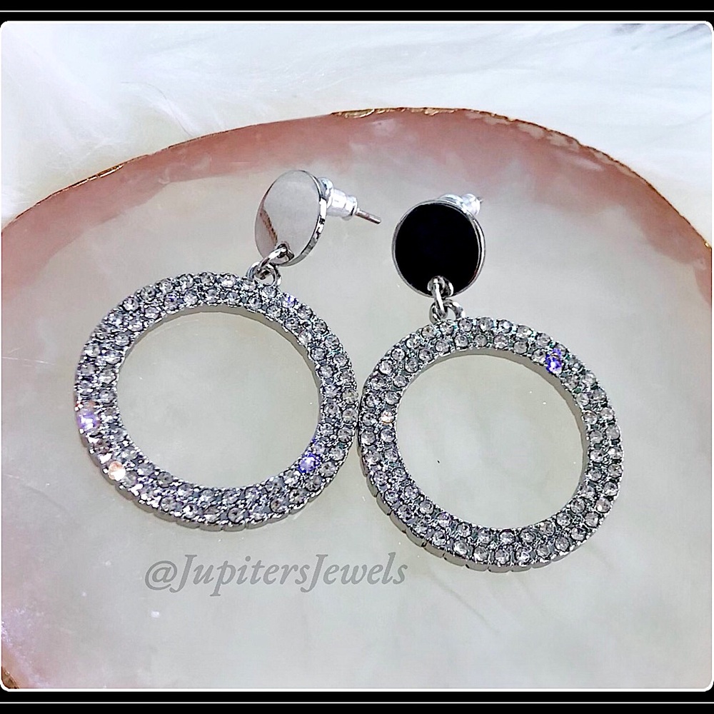 New Silver steel simulated diamond abstract circle hoop modern Earrings